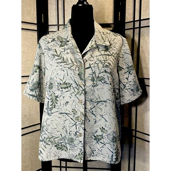 TanJay Tops - TanJay Casual button down Short Sleeve blouse size 12 P Olive Green VTG